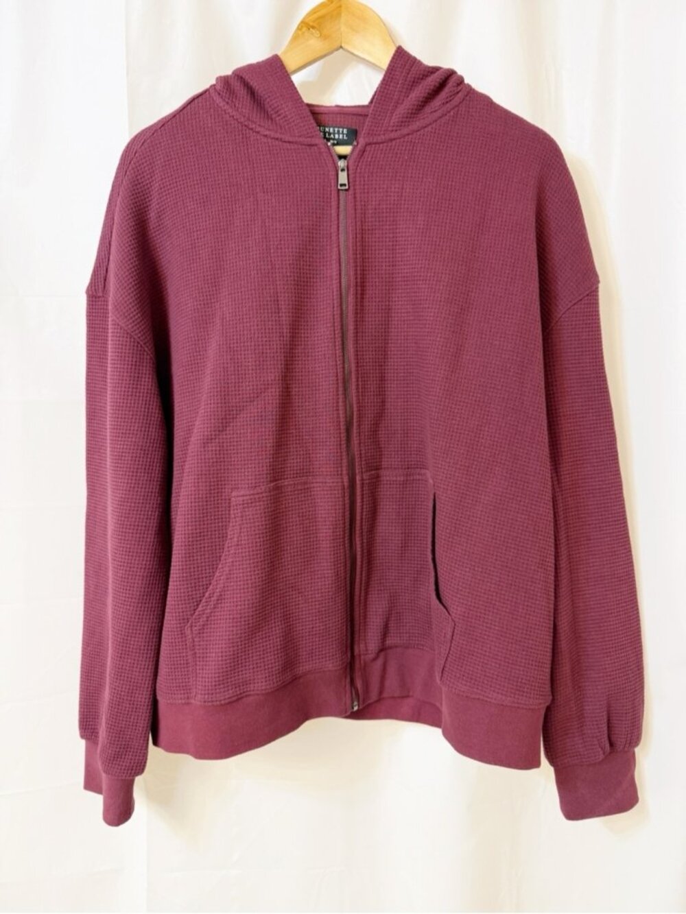 Brunette The Label Waffle Full Zip Hoodie Burgundy Medium Large
